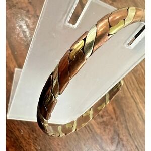 Vintage Tri Tone Copper Brass Silver Woven Cuff Bracelet Artisan Mixed Metal